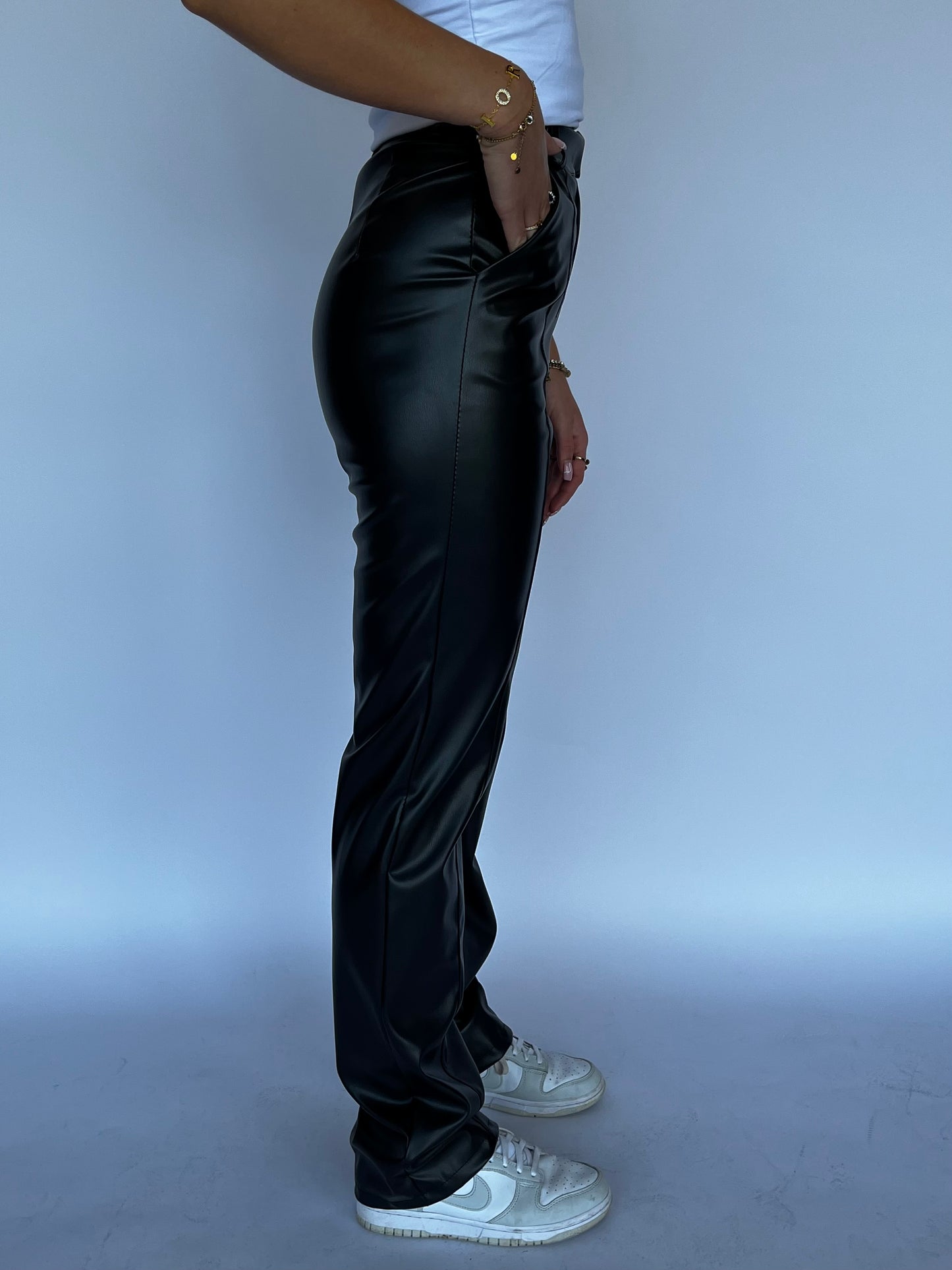 LEATHER STRAIGHT LEG PANTS