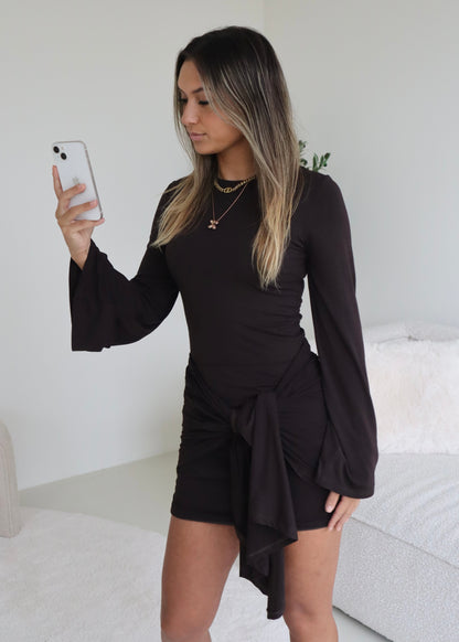 TIE DRESS BROWN