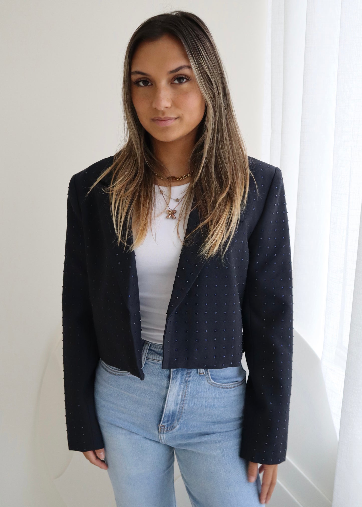 CROPPED STRASS BLAZER NAVY
