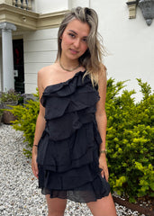 RUFFLE DRESS ZWART