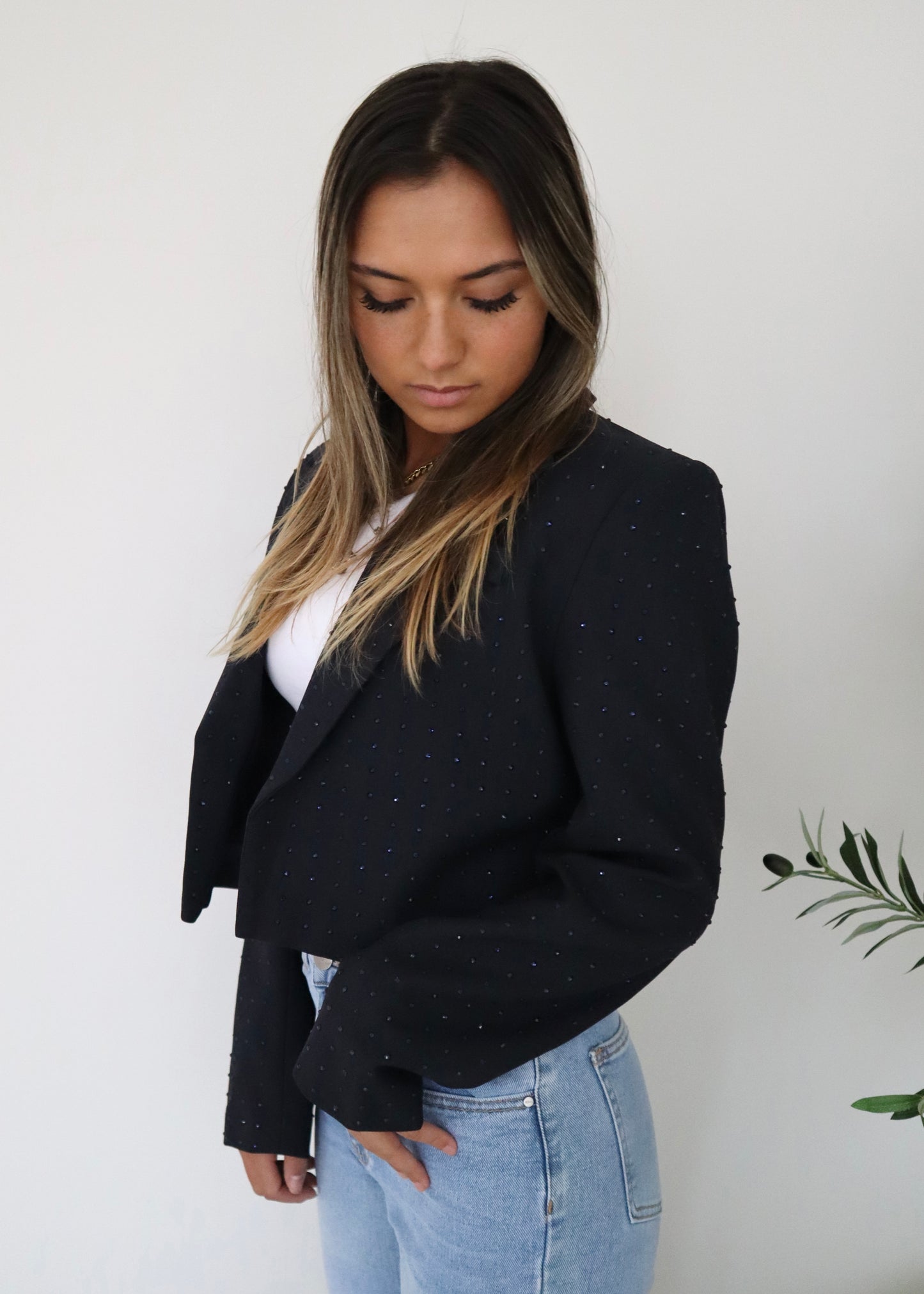CROPPED STRASS BLAZER NAVY