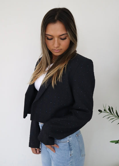 CROPPED STRASS BLAZER NAVY