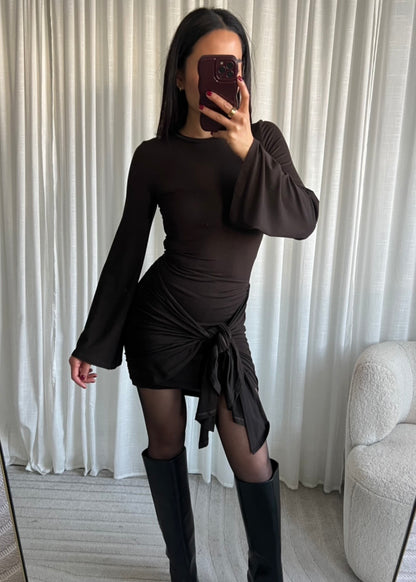 TIE DRESS BROWN