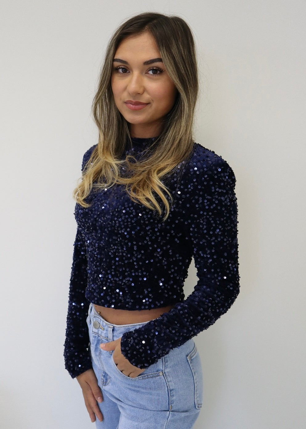 SEQUIN TOP NAVY