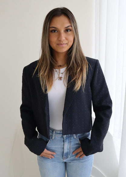 CROPPED STRASS BLAZER NAVY