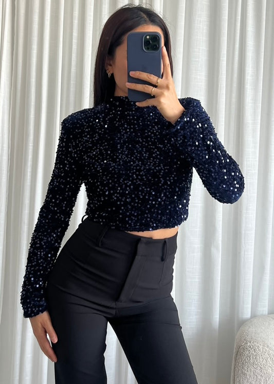 SEQUIN TOP NAVY