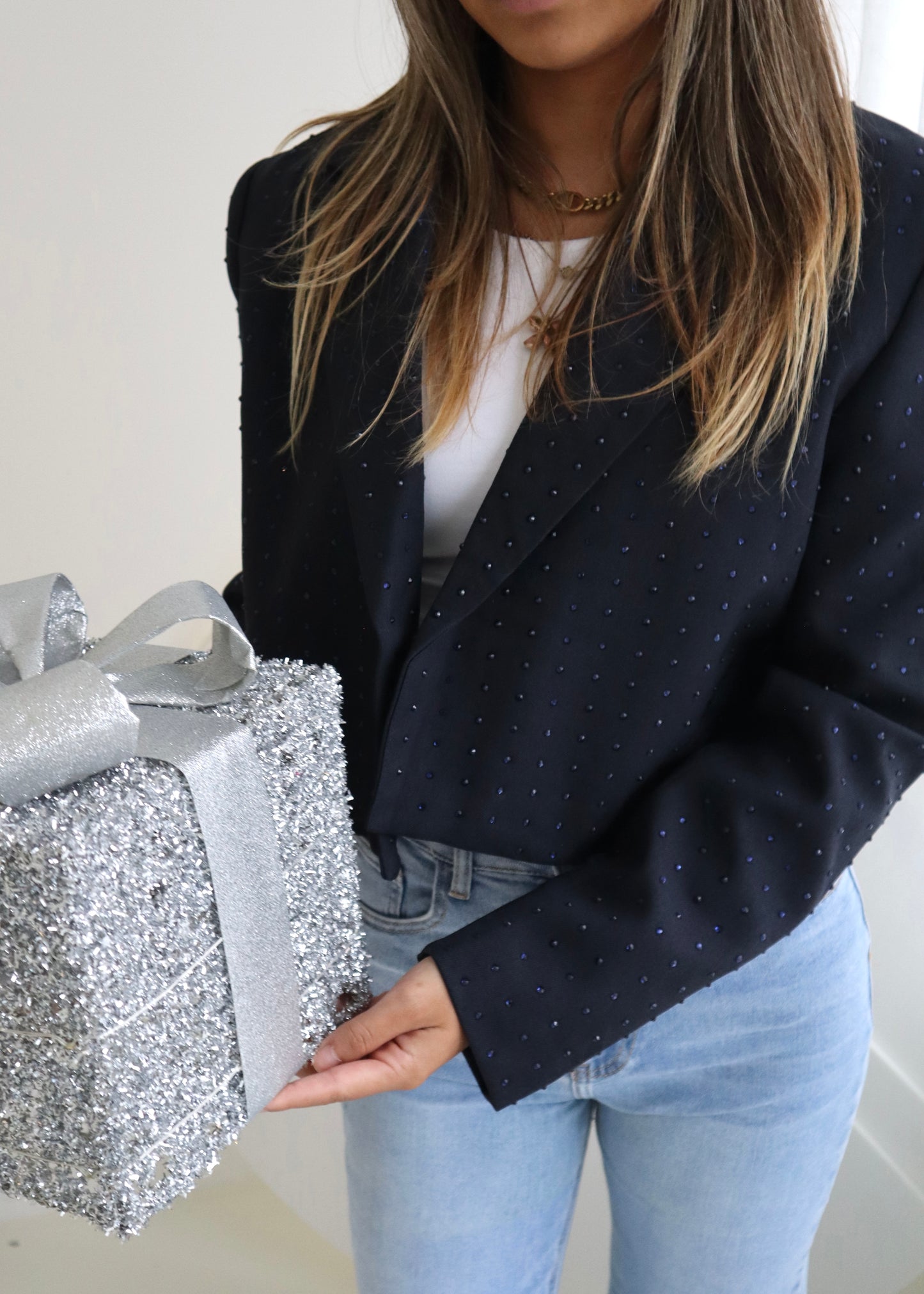 CROPPED STRASS BLAZER NAVY